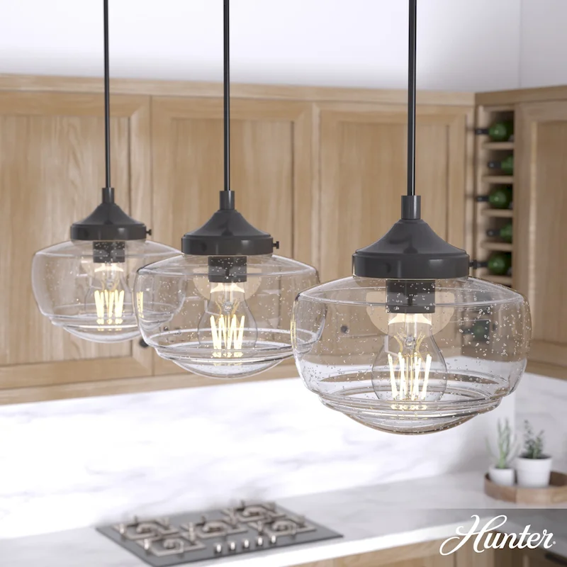 Hunter Saddle Creek 3-Light Linear Cluster Pendant - Kitchen Island, Dining Room - Modern Schoolhouse, Transitional