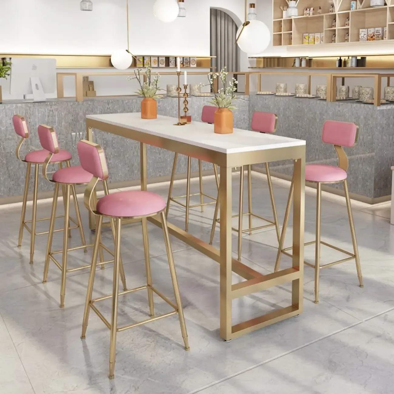 Glamorous Faux Marble Pub Table with Gold Footest for Dining