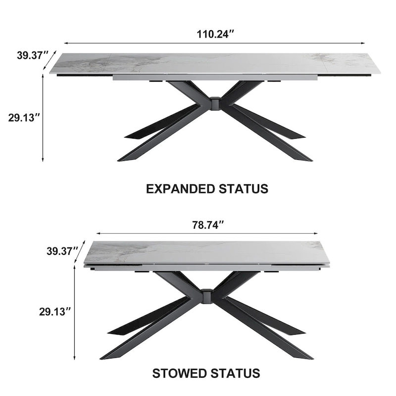110.24 Extendable Rectangular Sintered Stone Dining Table - 78.74 to 110.24