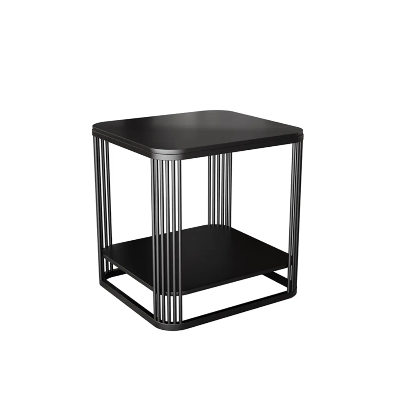 Sleek Square Stone Top Metal Frame Side Table in White/Black