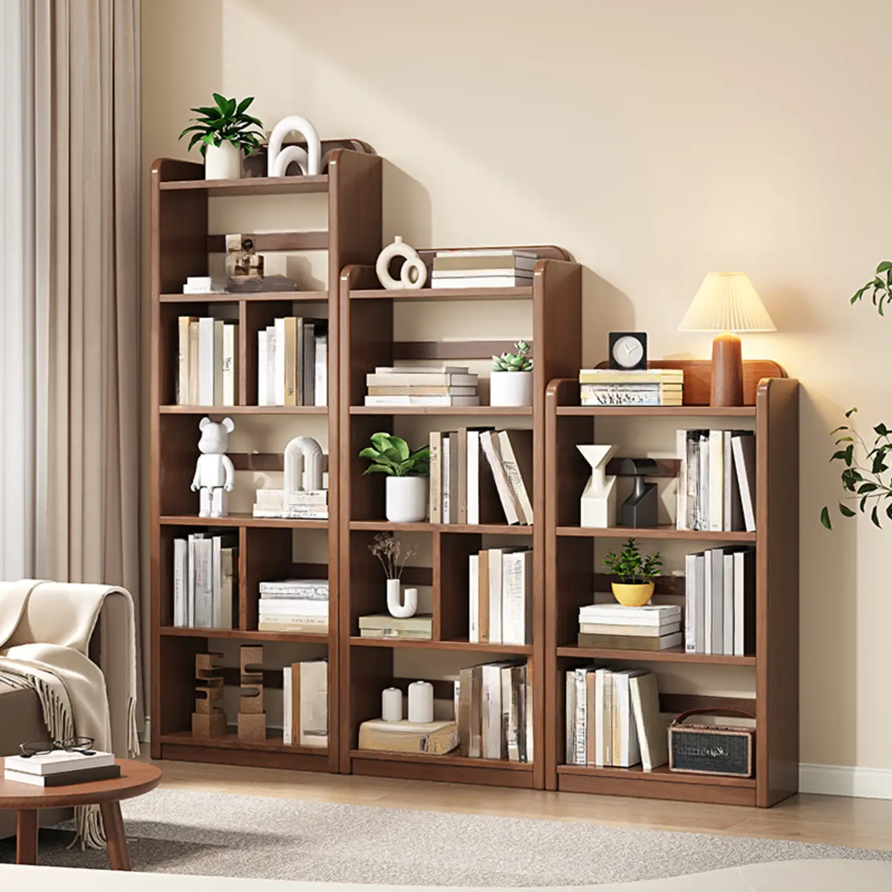 Rectangle Multi-Shelf Open Back Brown Wood Bookcase