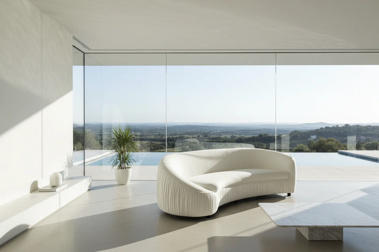 Modern Curved Shaped Sofa Upholstered 4-Seat Fabric Sofa Couch