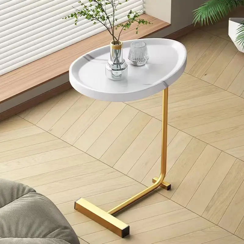 C-Shaped Side Table with Metal Frame, Set of 2 – White