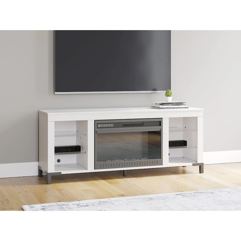 Signature Design by Ashley Brollevi White 60 TV Stand with Electric Fireplace for TVs up to 69