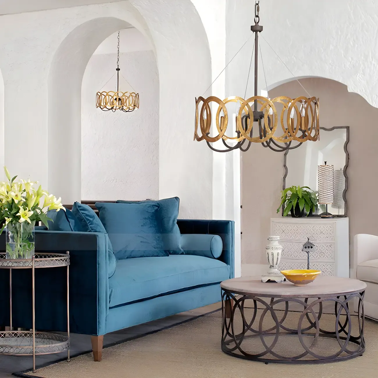 Industrial Rust Style Gold Circular Metal Ring Hoop Chandelier