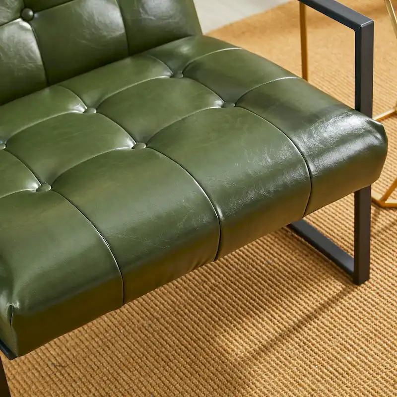 Glitzhome Set of 2 29.25W Mid-Century PU Leather Tufted Accent Chairs