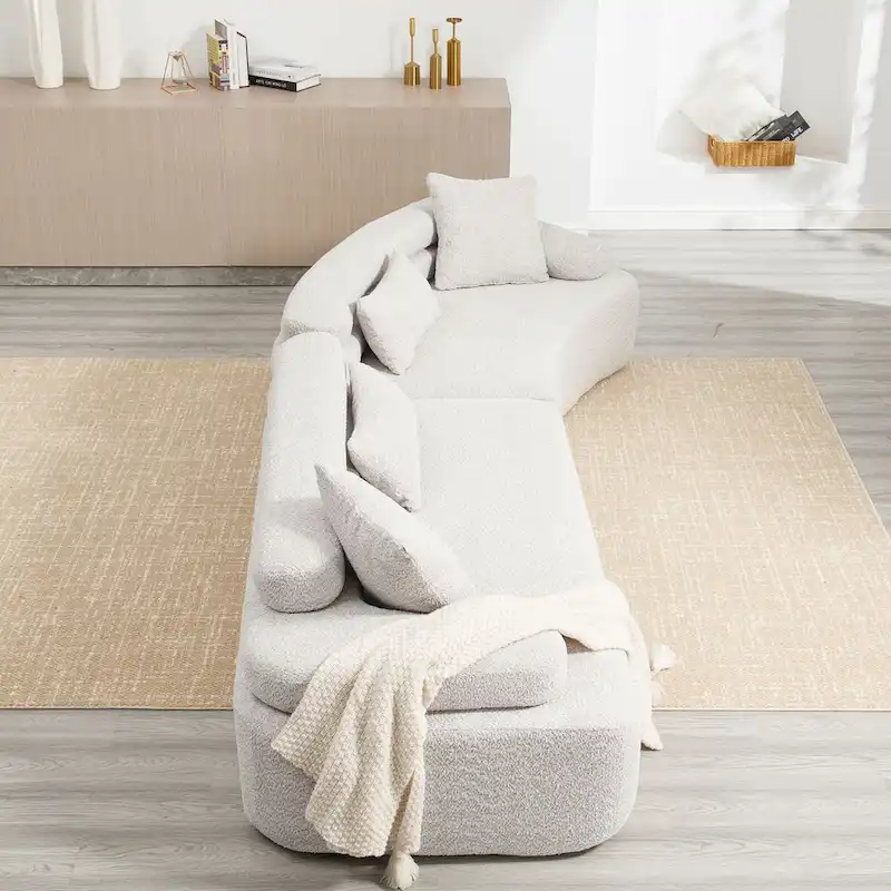 Modern Boucle 4-Seater Upholstered Sectional Sofa with 4 Pillows
