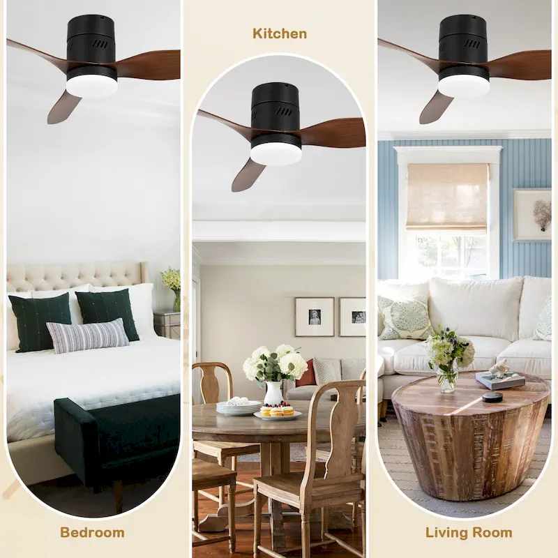 Bella Depot 46  Flush Mount Ceiling Fan with LED Light and Remote 6-Speed Reversible Fan