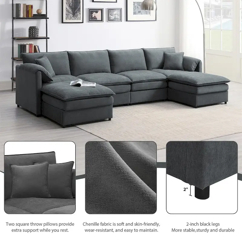 134*66 Chenille Modular Sectional Sofa
