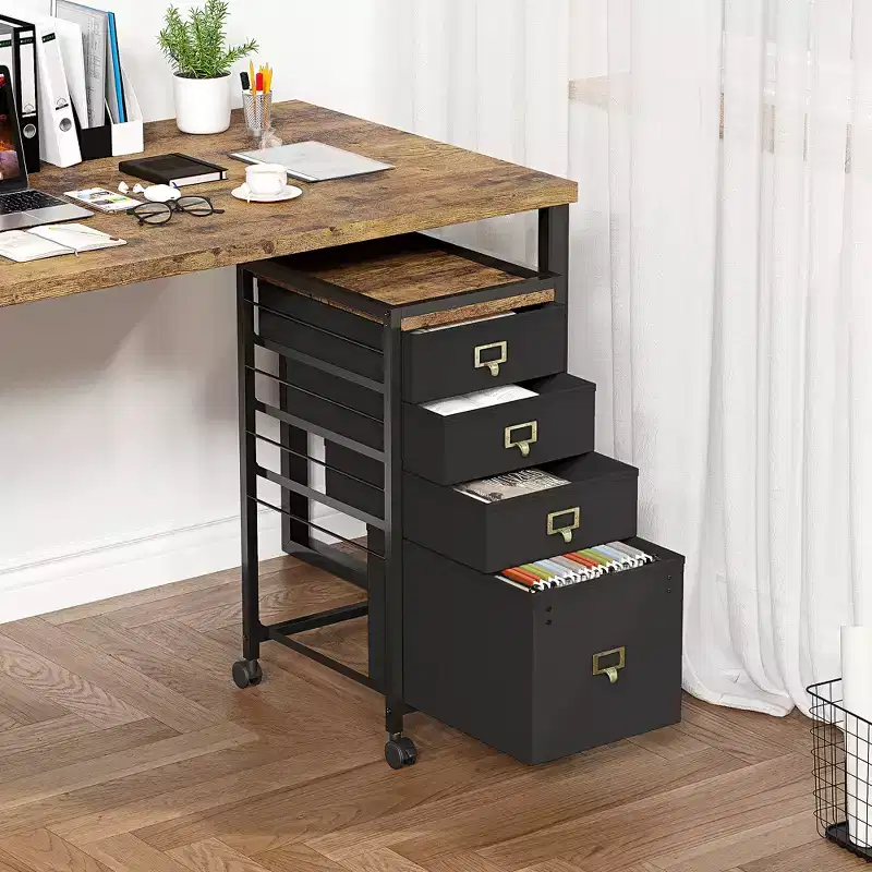 Retro Black Cloth Drawer Under-Desk Cabinet, 2-Drawer