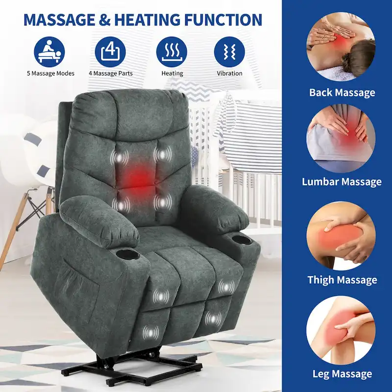Moasis Flannel Massage and Heating Recliner Sofa Chair