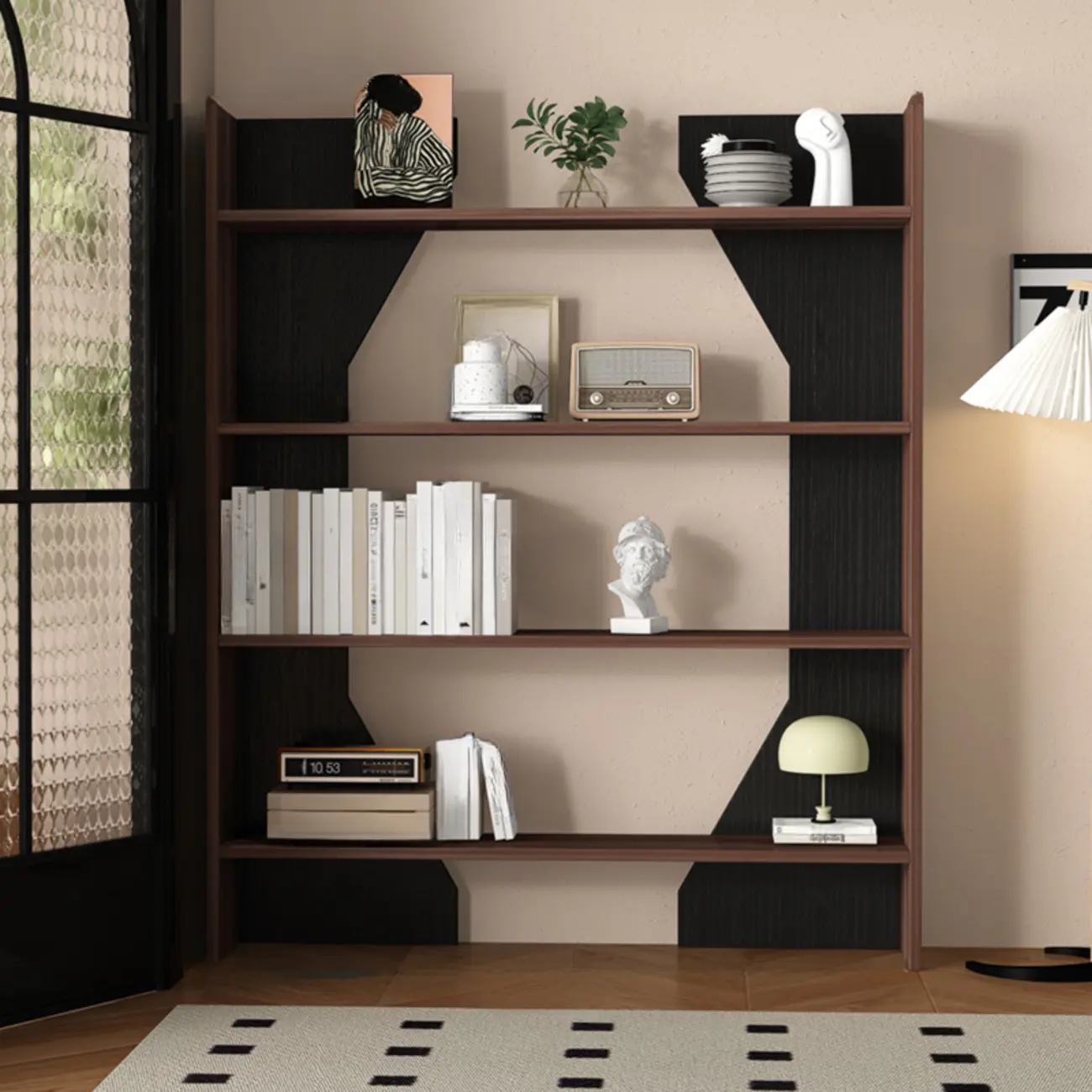 Simple Black Wood 5-Shelf Open Rectangle Bookcase
