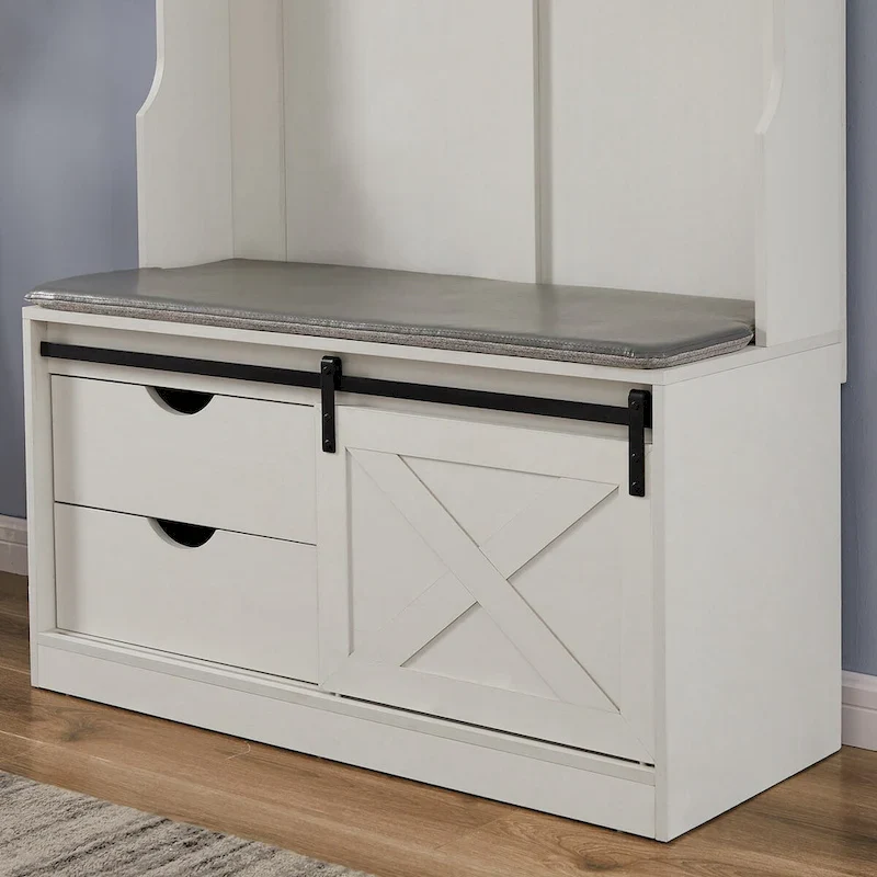 Hall Tree with Coat Rack, Bench, Drawers