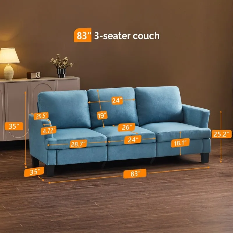 83.5 Upholstered Square Arm Suede Sofa