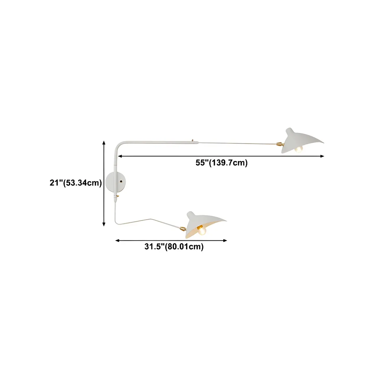 Modern 2-Light White Dual-Arm Swing Arm Wall Light