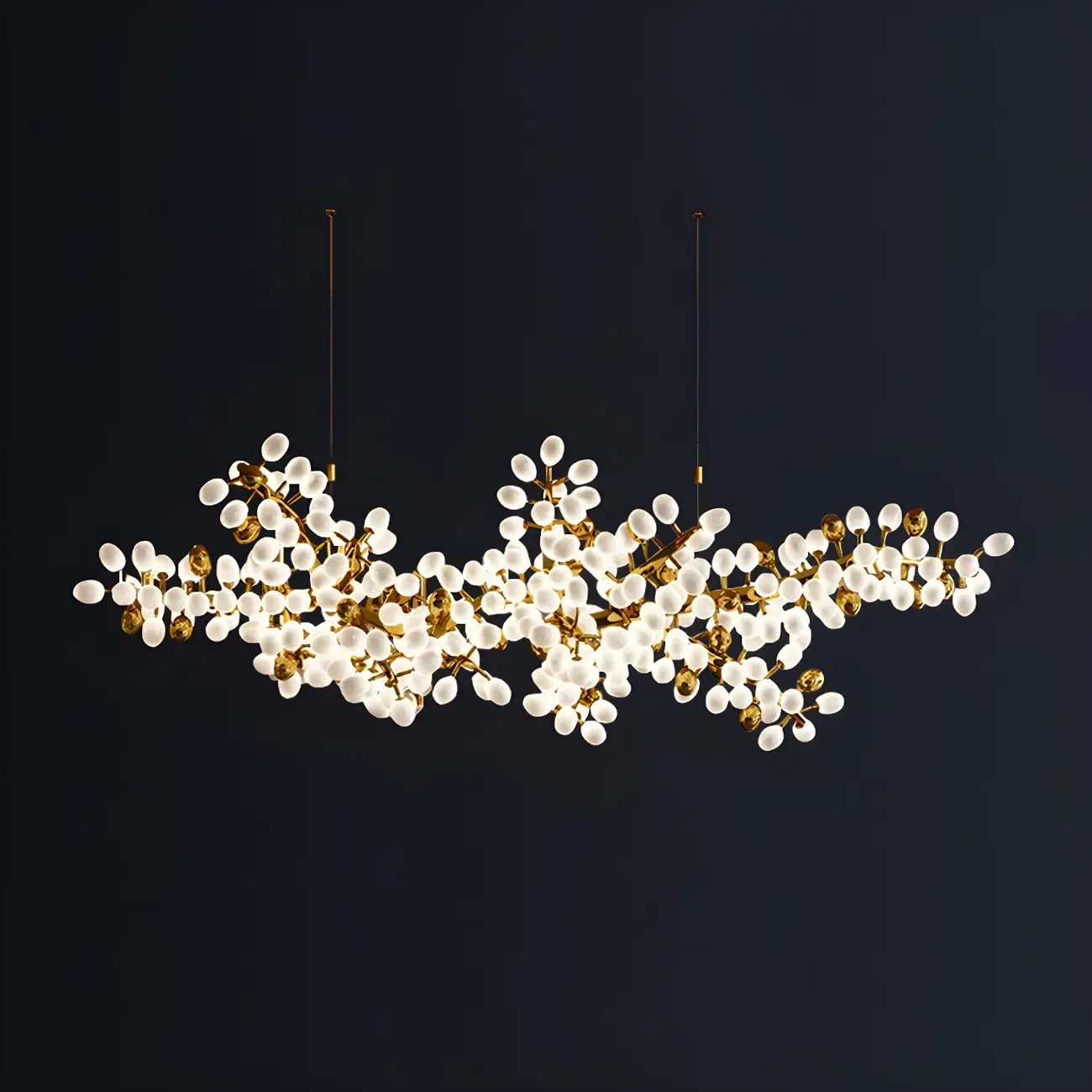 1 Tier Gold Branch White Glass Oval Cluster Pendant Light
