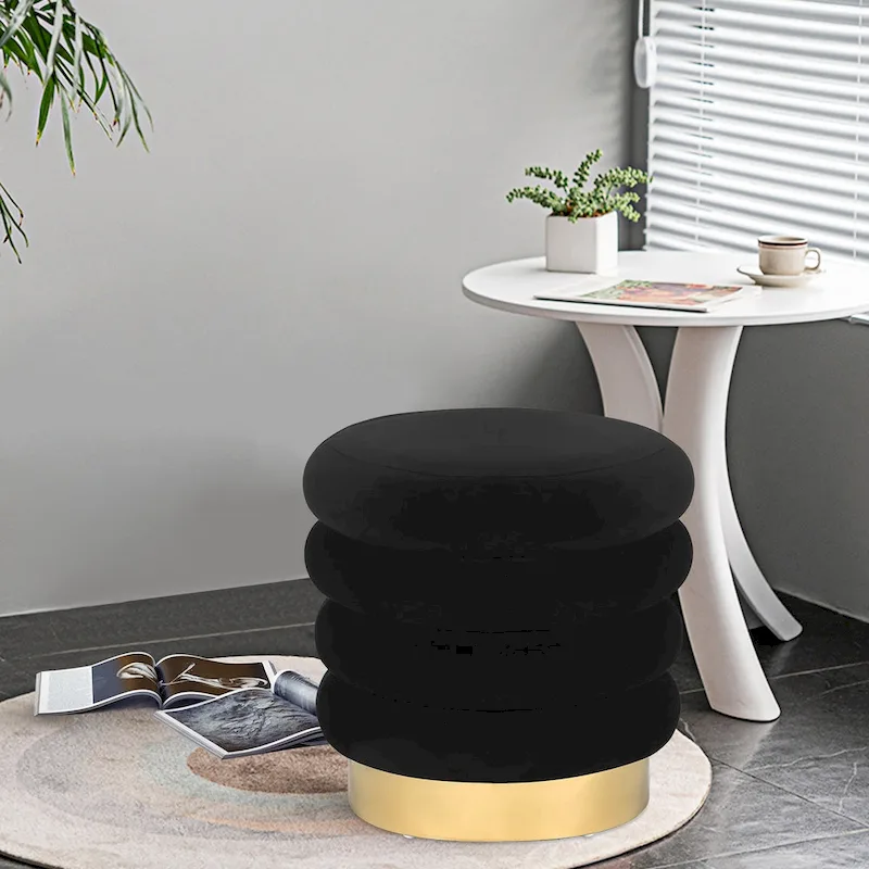 Adeco Round Velvet Ottoman Upholstered Foot Stool