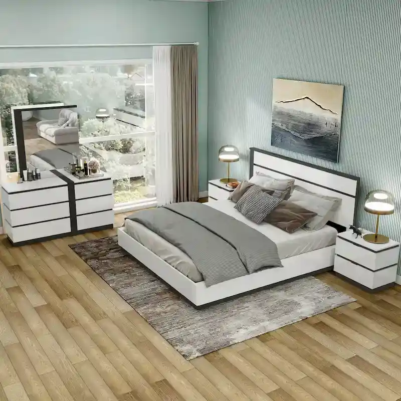 Conjira Modern White Wood 5-Piece Platform Bedroom Set (USB) by Furniture of America