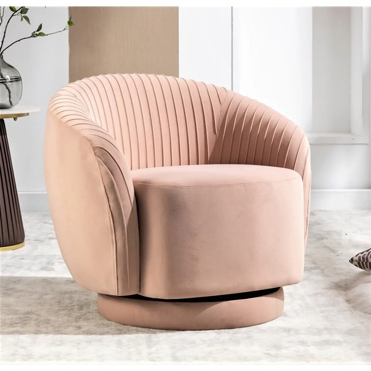 Modern Barrel Swivel Chair with Plush Velvet Upholstery and Smooth 360 Rotation Round Accent One-Seater Sofa