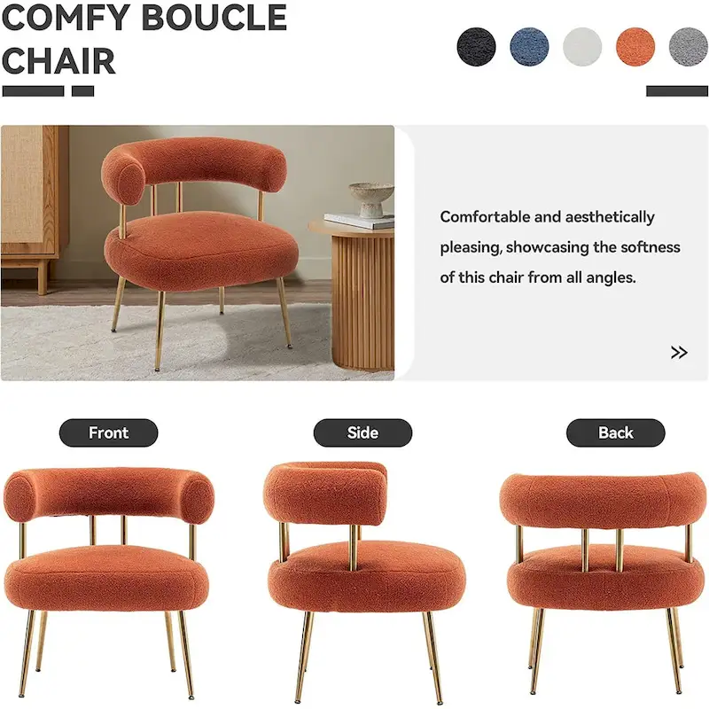 SEYNAR Modern Glam Upholstered Comfy Open-Back Accent Vanity chair with Golden Legs