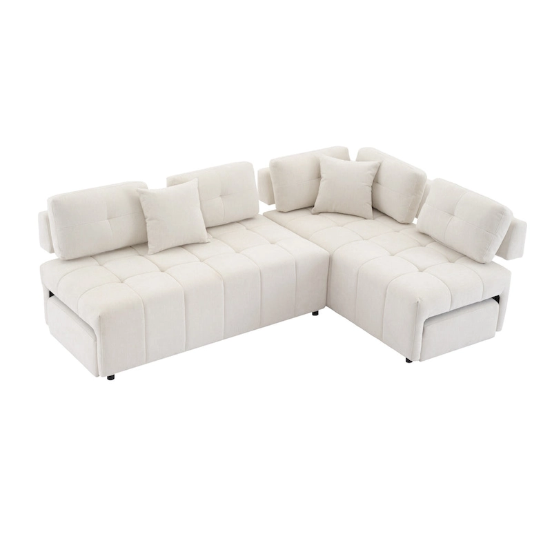 91.73 L-Shaped 4 Seater Sectional Sofa with 2 Hidden Stools, 2 Removable Lumbar Pillows, and Durable Chenille Upholstery