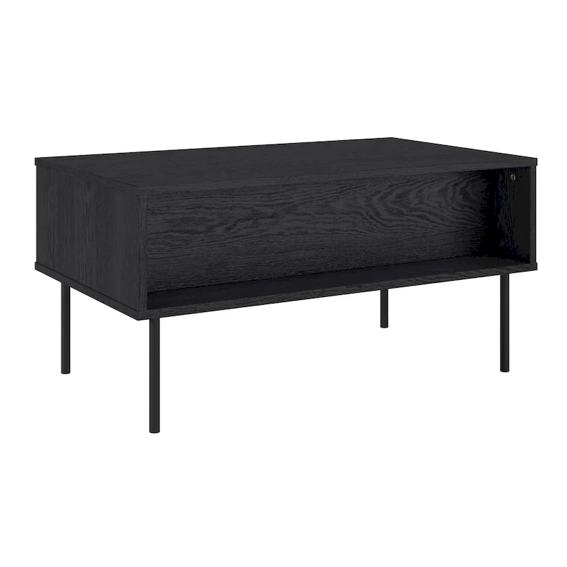 Black Fluted Coffee Table - Metal Legs with Drawer