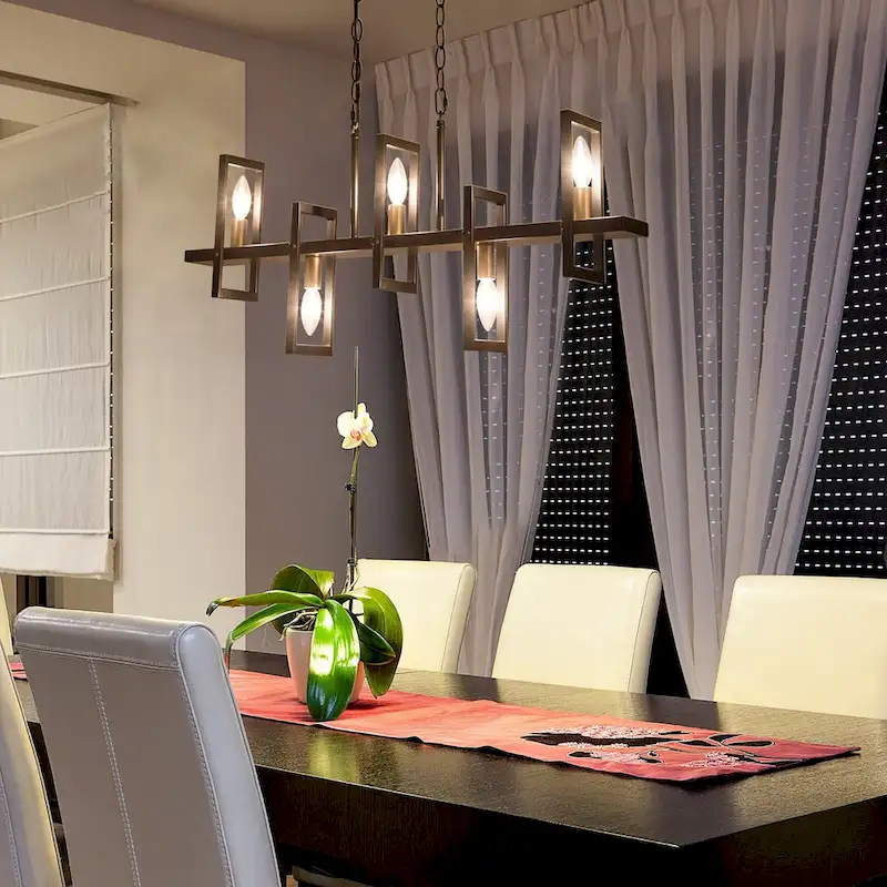 5-light Modern Black Gold Kitchen Island Geometrical Candle Chandelier Linear Penant Light - L31.5  x W4  x H74