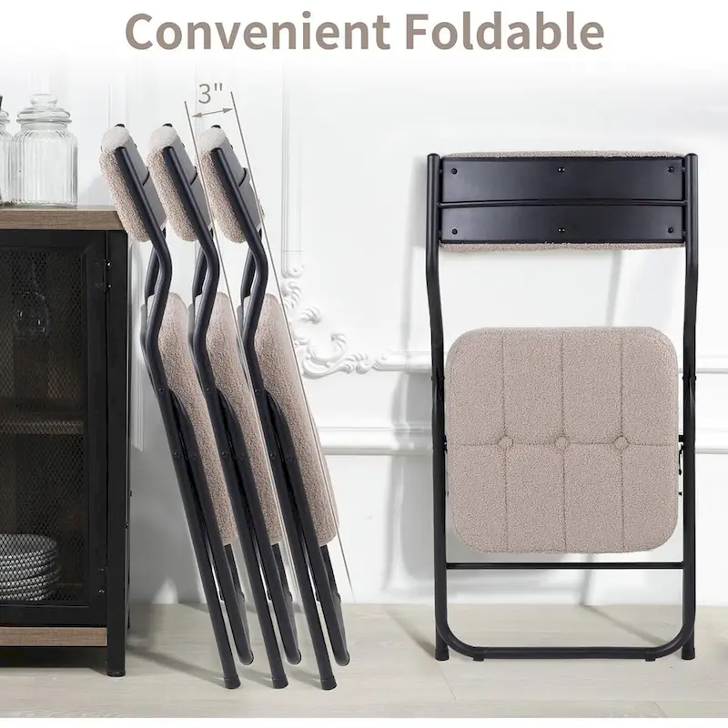 Velvet Upholstered Steel Tufted Folding Dining Chairs(set of 4)