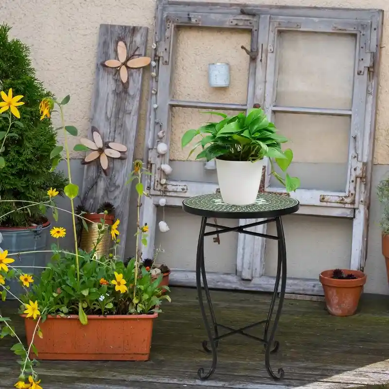Mosaic Round Terrace Bistro Table Side Table With Coloured Glass