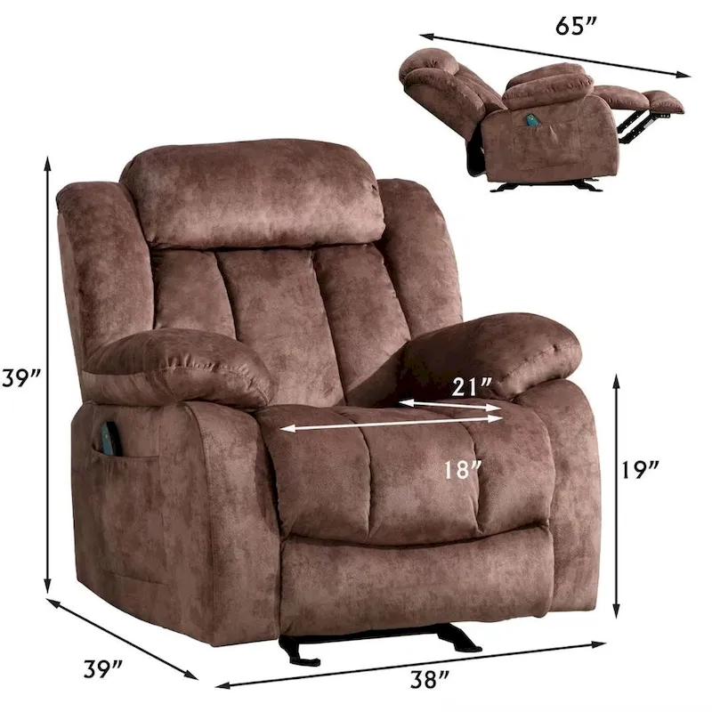 Soft Fabric Overstuff Manual Recliner with Massager and Heat