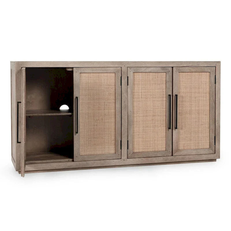 Classic Home Jensen Mango Wood and Cane Weave Buffet Sideboard
