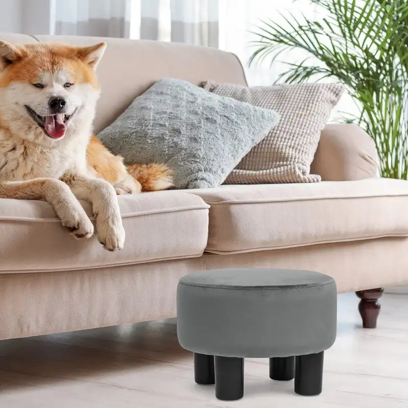 Round Ottoman Velvet Footrest Stool Modern Padded Seat Footstool