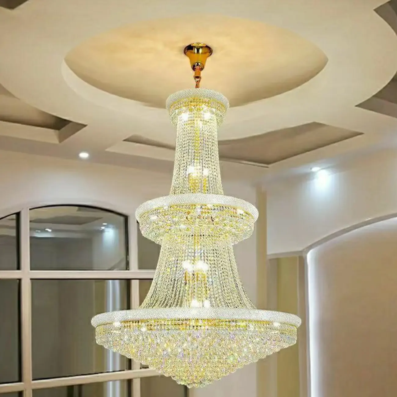 Adjustable Grand Gold Clear Crystal Chandelier