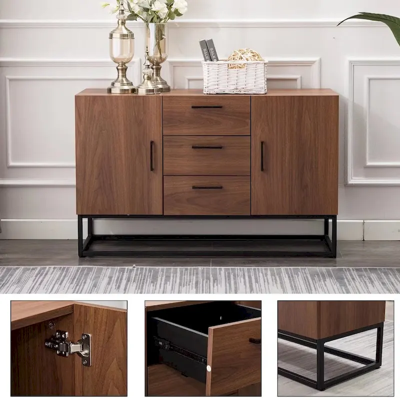 Faux Wood Sideboard with 3 Drawer Server Cabinet