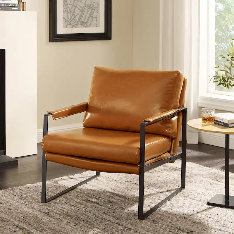 Art Leon Modern Faux Leather Accent Chairs Set of 2