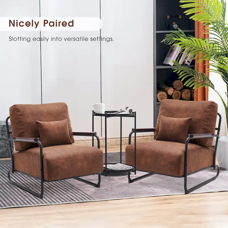 MCombo set of 2 Modern Accent Armchair with Steel Legs, Leathaire fabric HQ102