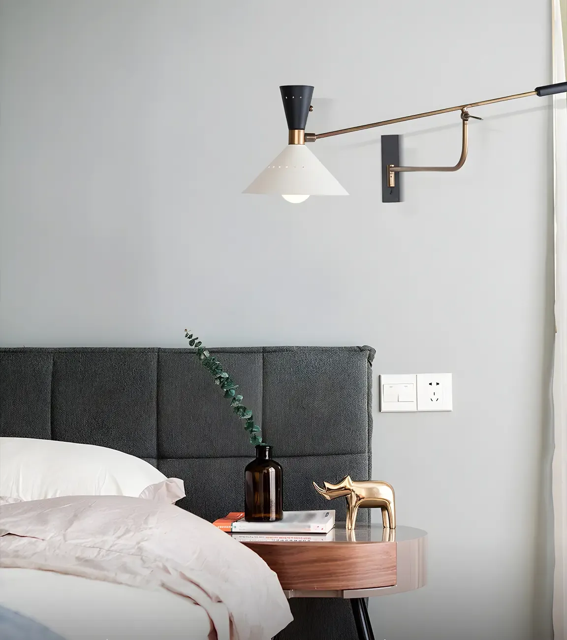 Modern Brass White Conical Arm Swing Wall Light