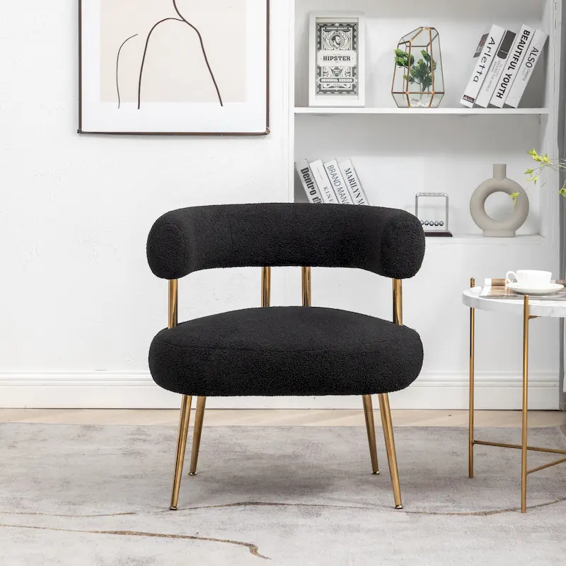 SEYNAR Modern Glam Upholstered Comfy Open-Back Accent Vanity chair with Golden Legs