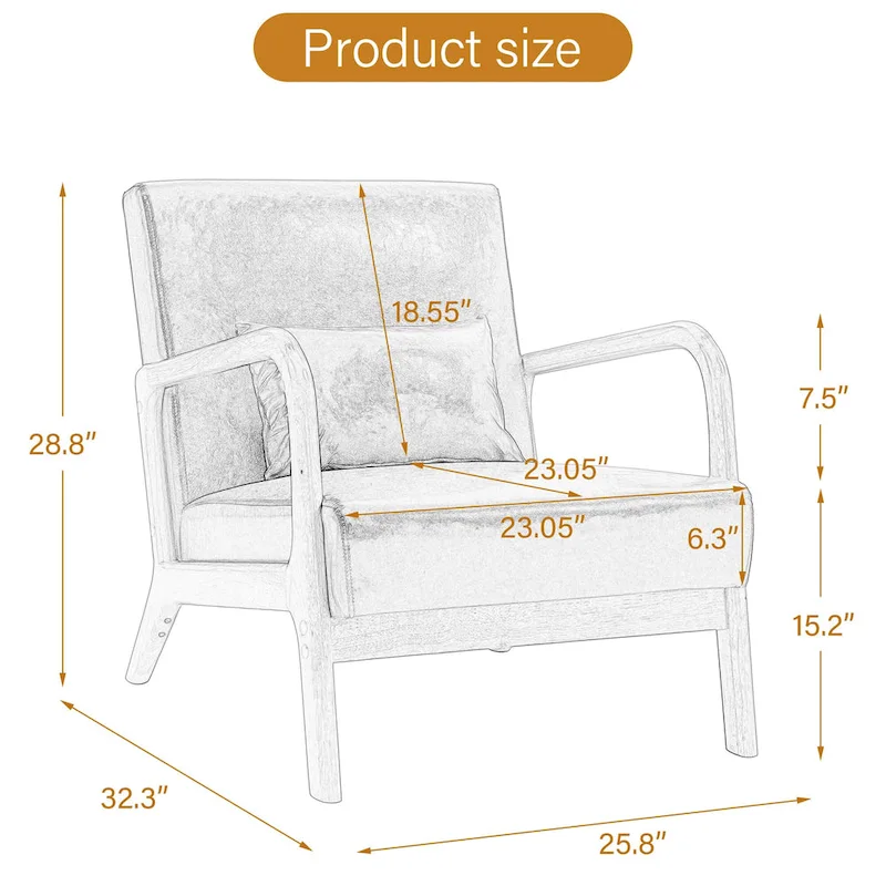 Upholstered Armchair Leisure Chair Accent Chairs Set of 2 with Pillow