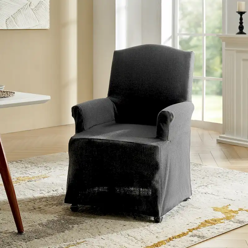 Alethea Upholstered Slipcover Arm Dining Chair with Soild Wood Legs by HULALA HOME