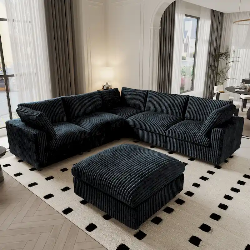 6-Piece Modular Sectional Sofa with Chaise and Ottoman