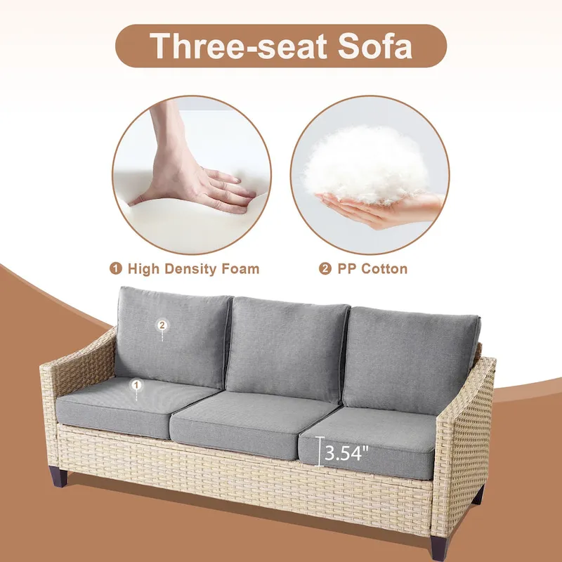 HOOOWOOO 8-piece Patio Wicker Rattan Conversation Set with Multifunctional Fire Pit Table