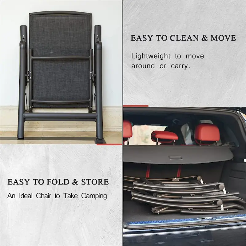 Folding Patio Chairs Set of 2, Aluminium Frame Reclining Sling Lawn Chairs with Adjustable High Backrest