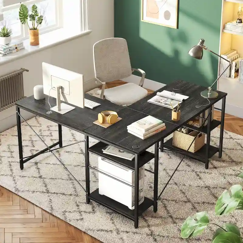 95.2 Inch L Shaped Desk with Shelves Home Office Computer Desk