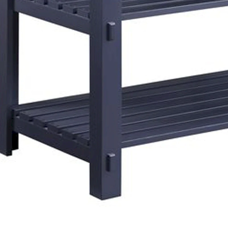 50 Inch Kitchen Island, Faux Marble Top, 2 Slatted Shelves, Gray