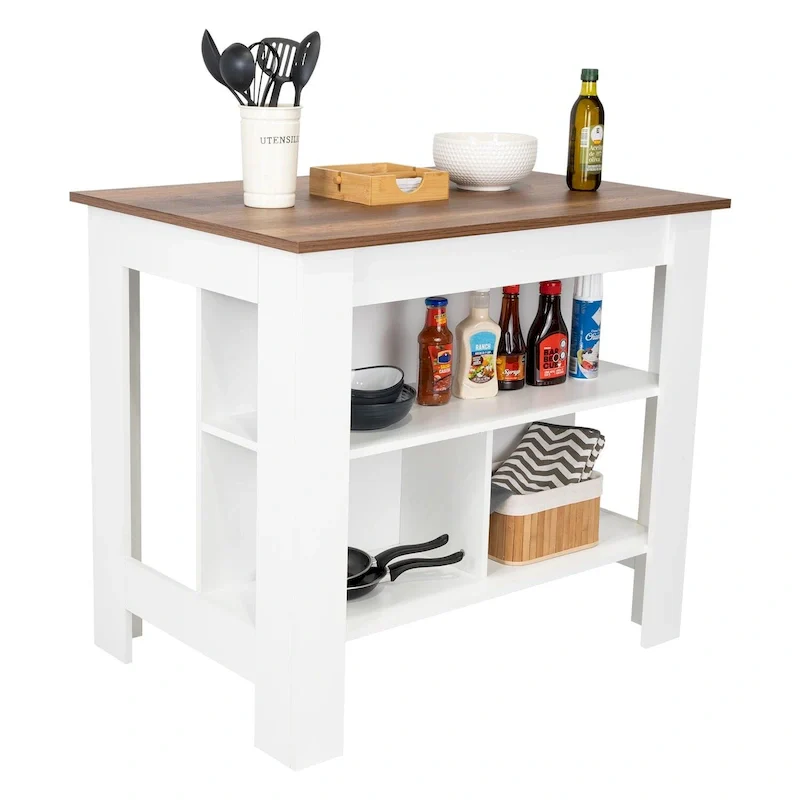 3-Shelf Wooden Casual Kitchen Island