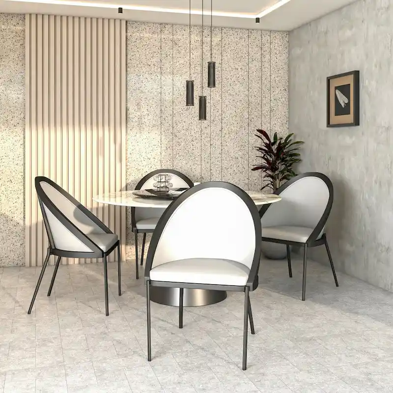 Urbane Upholstered Faux Leather Dining Chair with Powder Coated Steel Legs by LeisureMod