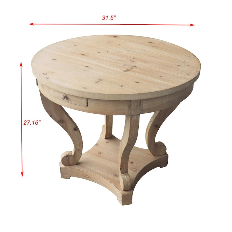 Curved Legs Farmhouse Style Small Size Round Dining Table - Natural Wood