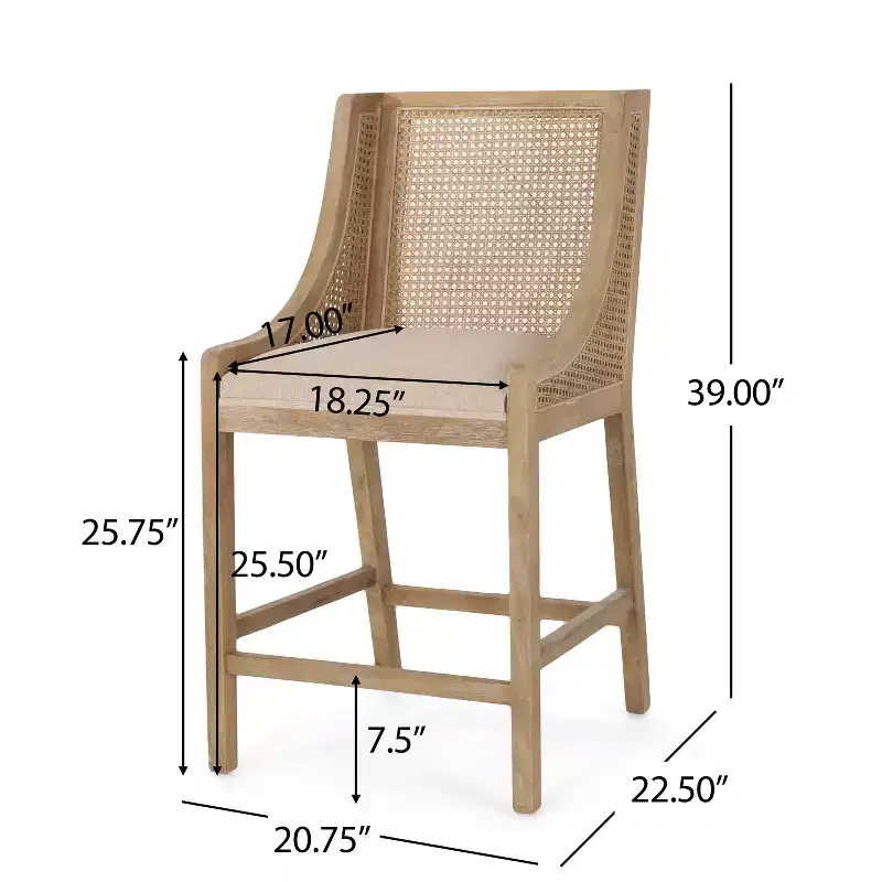 GDFStudio Deville Upholstered 25.5 inch Wood and Cane Counter Stools (Set of 2)