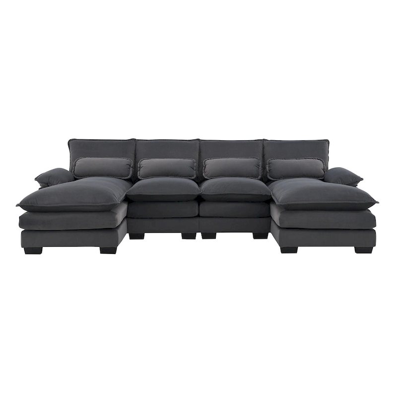 [VIDEO provided][New]109.8*55.9  Modern U-shaped Sectional Sofa with Waist Pillows,6-seat Upholstered Symmetrical Sofa Furniture